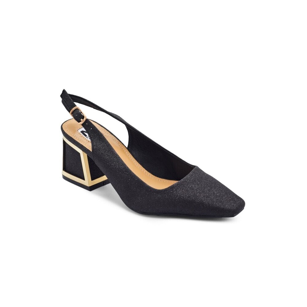 Lady Couture Boca Pumps Women's US 7 Black Slingback Metal Block Heel GAL1706